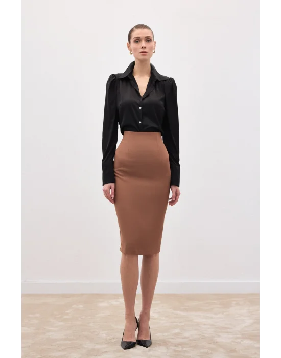 Düz Kalem Etek - Camel