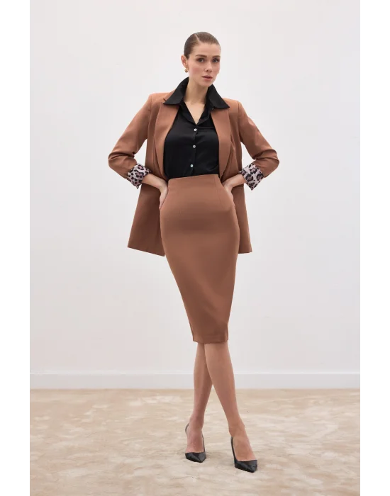 Düz Kalem Etek - Camel