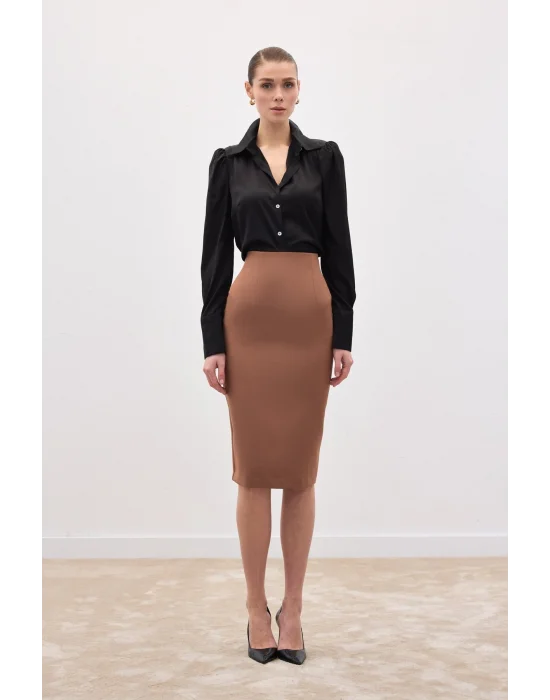 Düz Kalem Etek - Camel