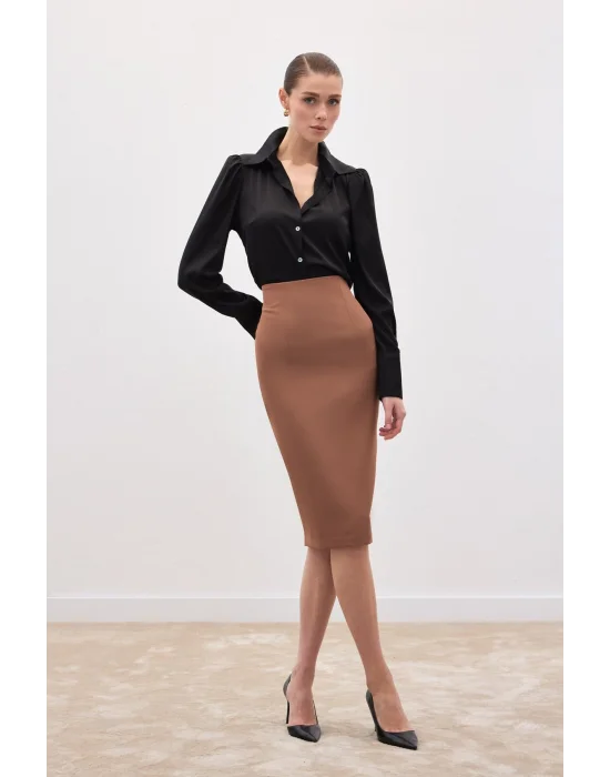 Düz Kalem Etek - Camel