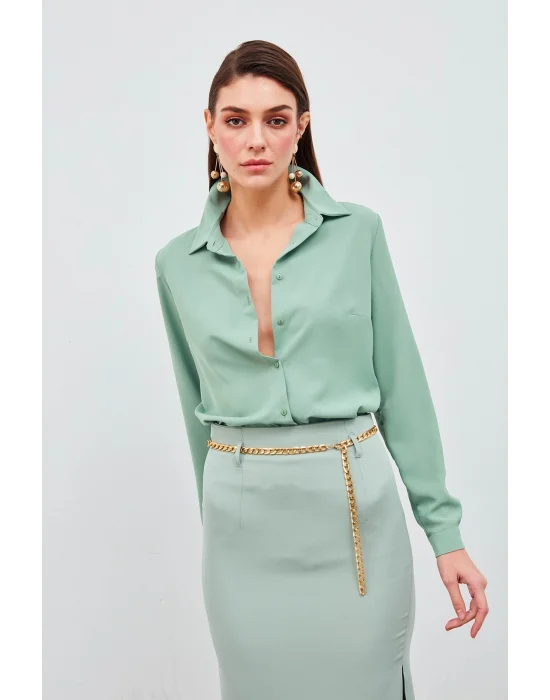 Düz Klasik Gömlek - Mint