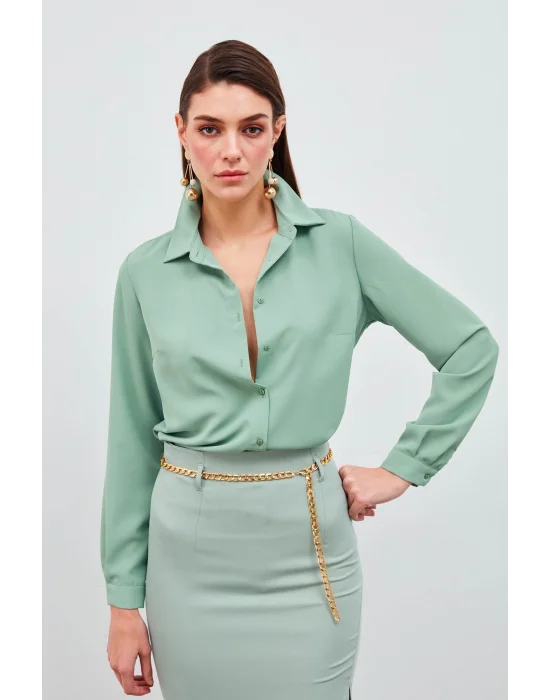 Düz Klasik Gömlek - Mint