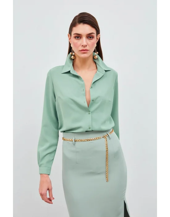 Düz Klasik Gömlek - Mint