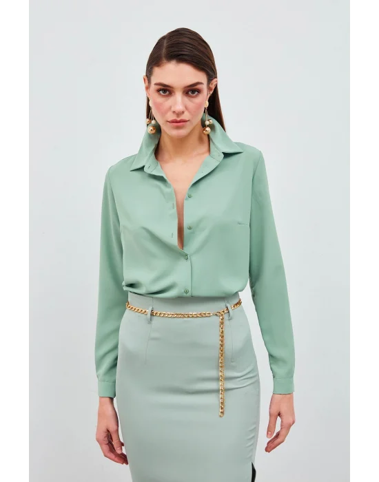 Düz Klasik Gömlek - Mint