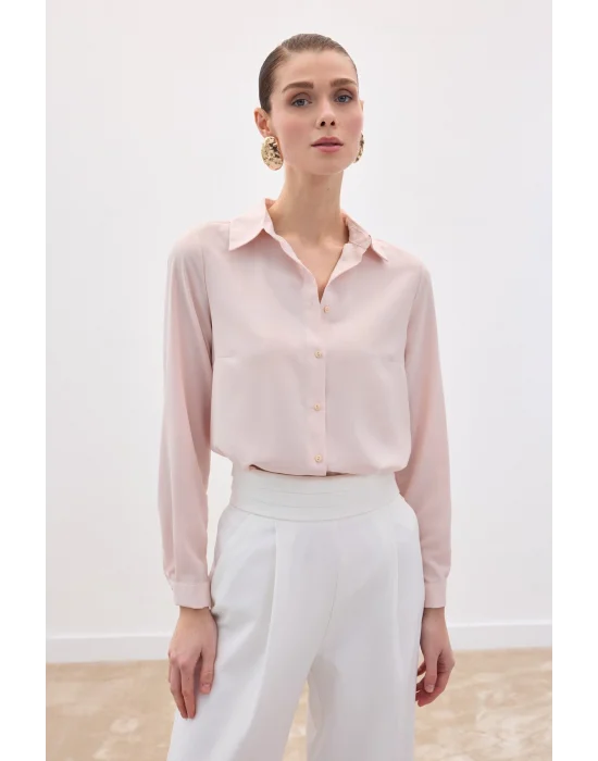 Düz Klasik Gömlek - Pudra