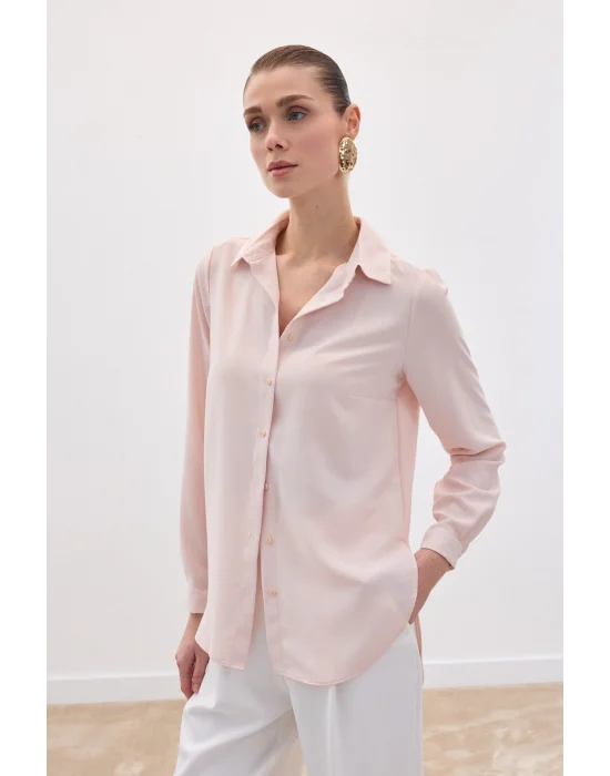 Düz Klasik Gömlek - Pudra
