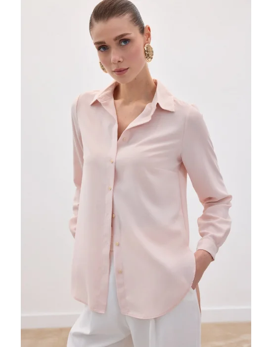Düz Klasik Gömlek - Pudra
