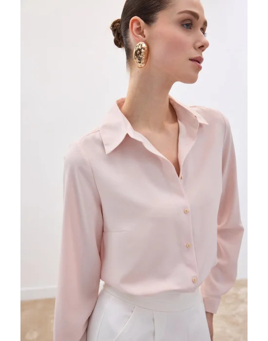 Düz Klasik Gömlek - Pudra