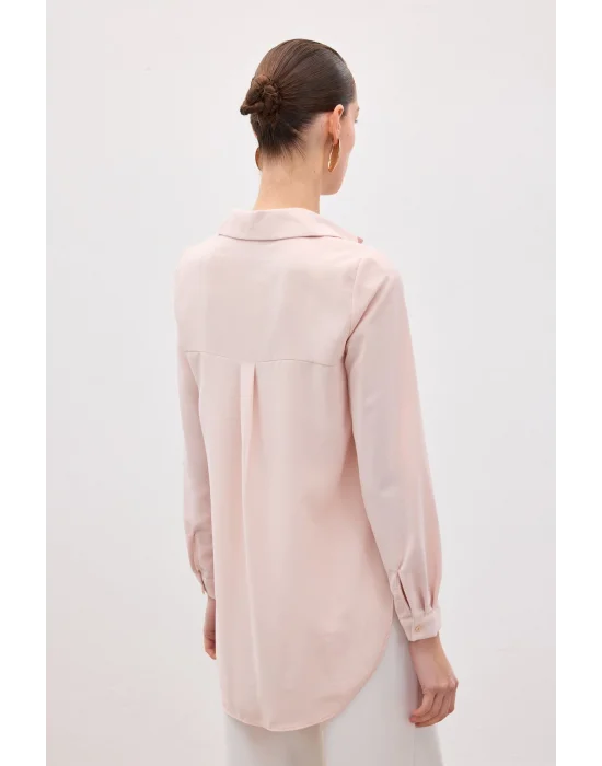 Düz Klasik Gömlek - Pudra