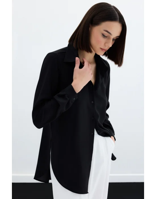 Düz Klasik Gömlek - Siyah