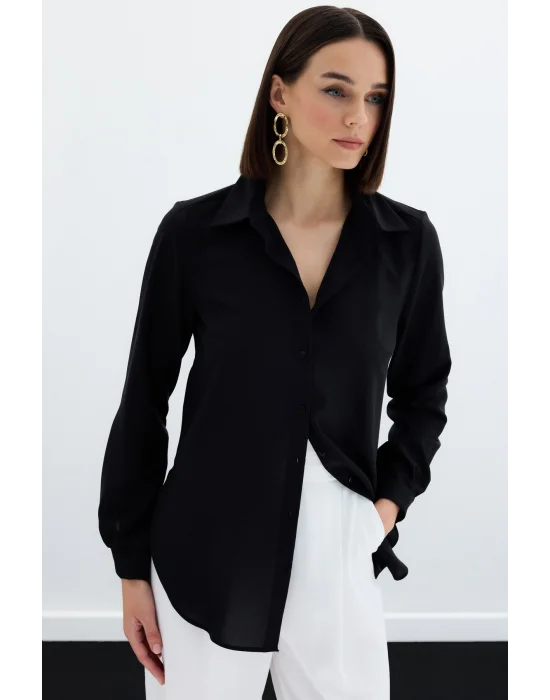 Düz Klasik Gömlek - Siyah