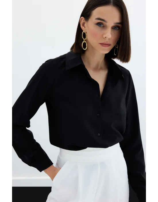 Düz Klasik Gömlek - Siyah
