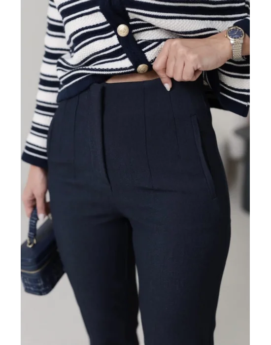 Flatolu Pantolon - Kırçıllı Lacivert