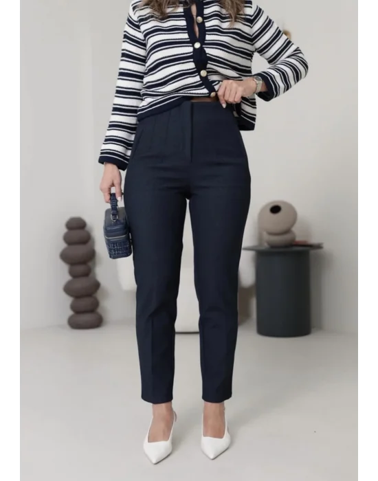 Flatolu Pantolon - Kırçıllı Lacivert