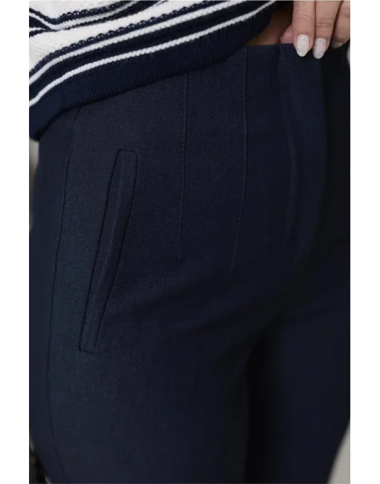 Flatolu Pantolon - Kırçıllı Lacivert