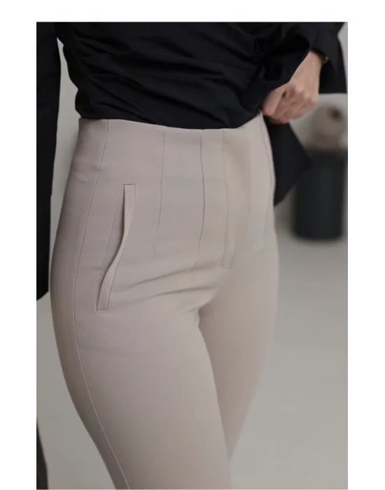 Flatolu Pantolon - Koyu Bej