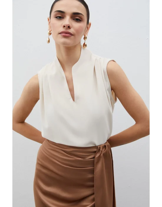 Hakim Yaka Kolsuz Bluz - BEJ