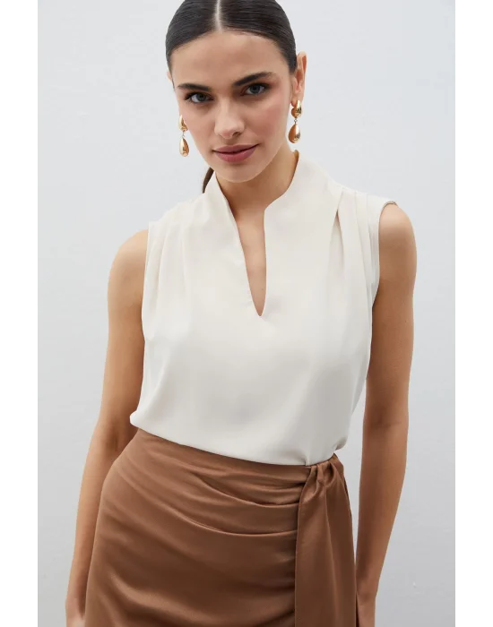 Hakim Yaka Kolsuz Bluz - BEJ