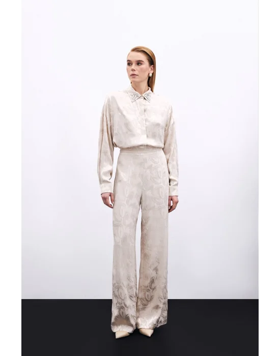 Jakarlı Salaş Pantolon - Bej