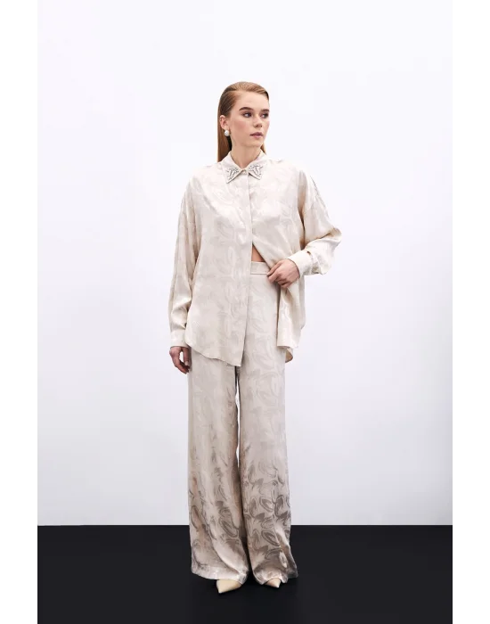 Jakarlı Salaş Pantolon - Bej