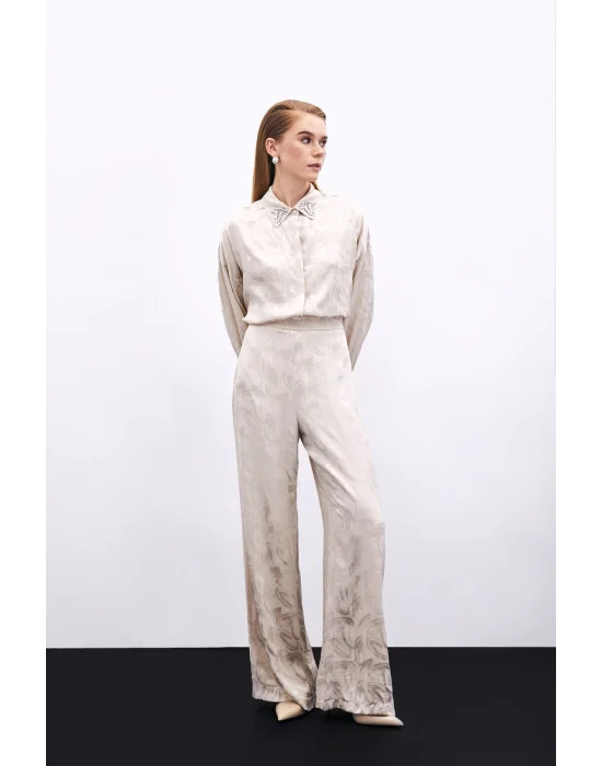 Jakarlı Salaş Pantolon - Bej