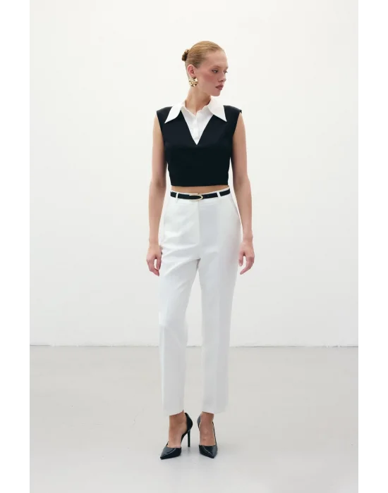 Kemerli Pantolon - Ekru