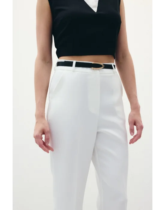 Kemerli Pantolon - Ekru
