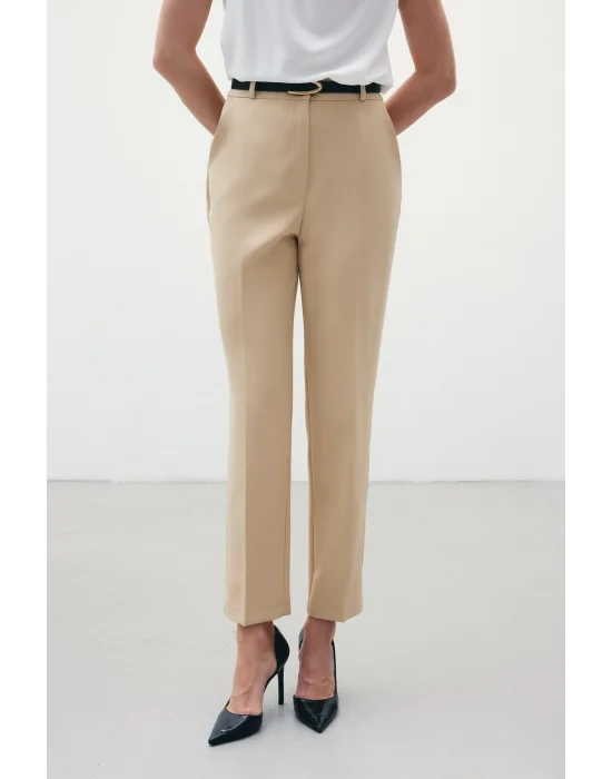 Kemerli Pantolon - Koyu Bej