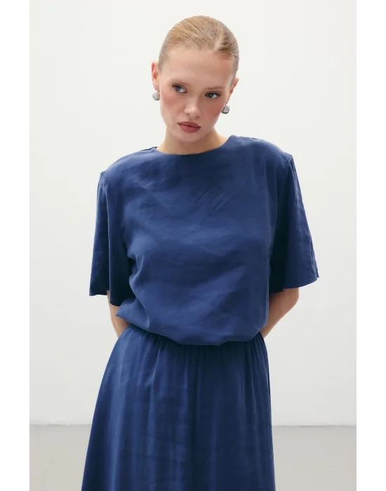 Kısa Kollu Salaş Bluz - İndigo