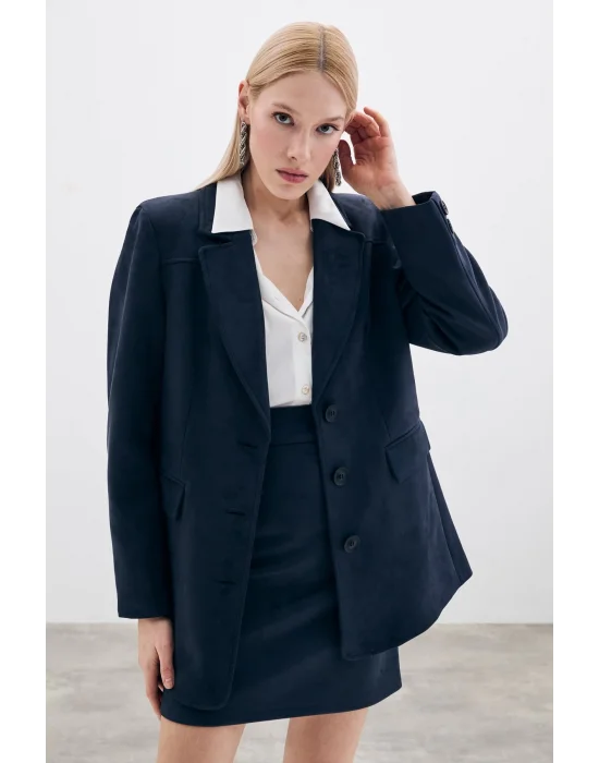 Kısa Süet Etek - Lacivert