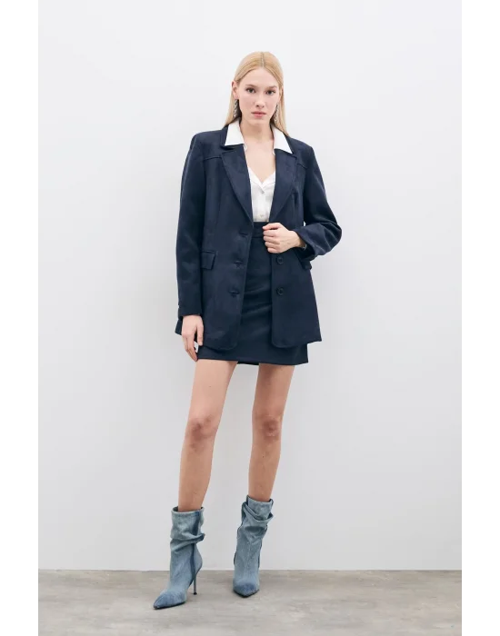 Kısa Süet Etek - Lacivert