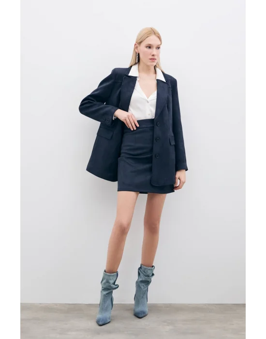 Kısa Süet Etek - Lacivert