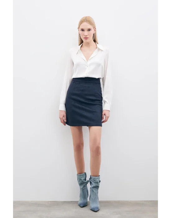 Kısa Süet Etek - Lacivert