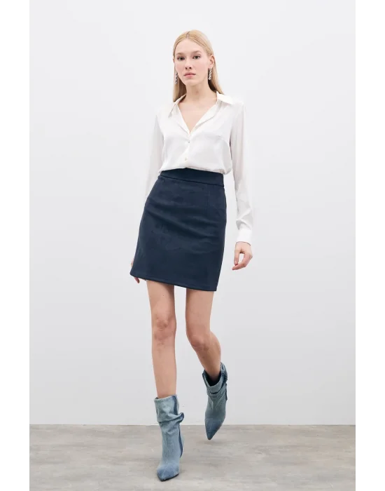 Kısa Süet Etek - Lacivert