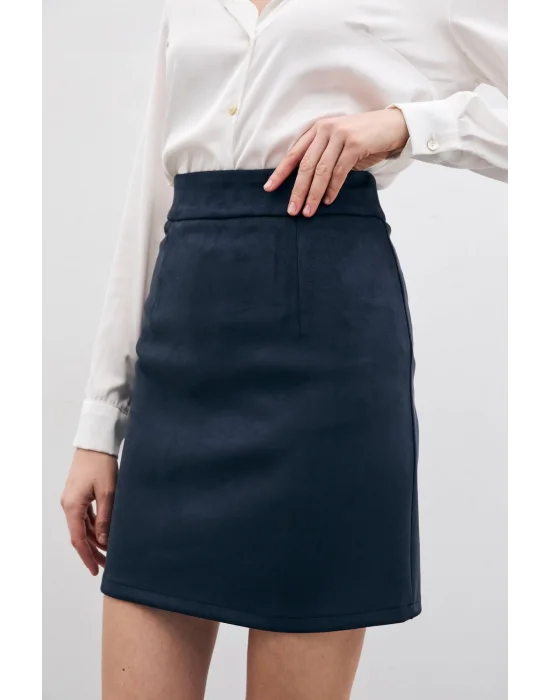 Kısa Süet Etek - Lacivert