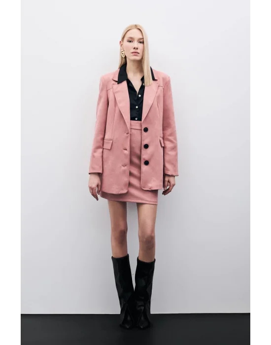 Kısa Süet Etek - Pudra