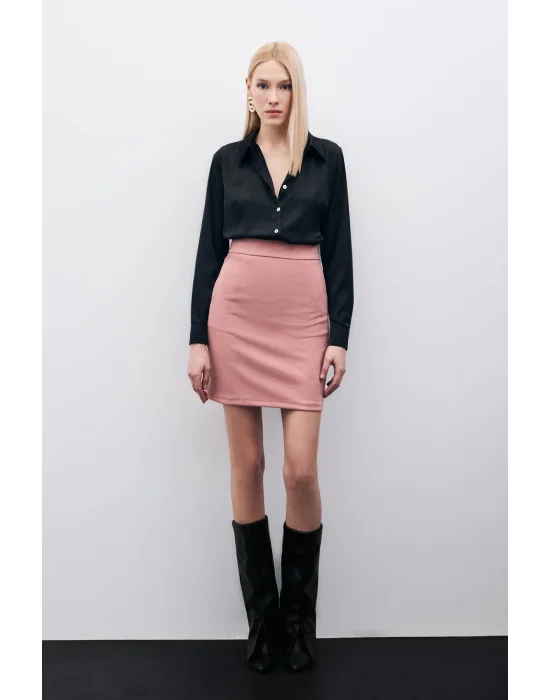 Kısa Süet Etek - Pudra
