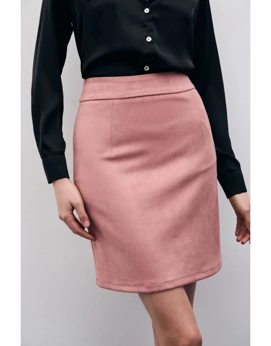 Kısa Süet Etek - Pudra