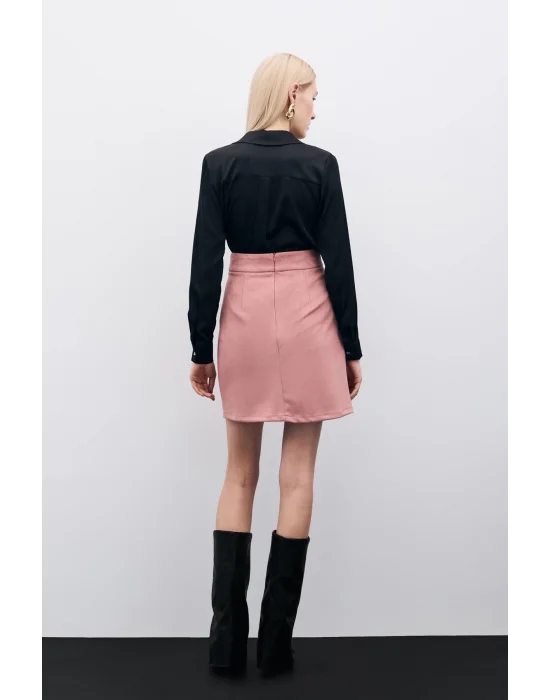 Kısa Süet Etek - Pudra