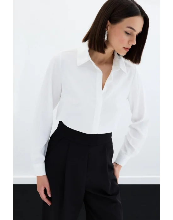 Klasik Düz Gömlek - Ekru