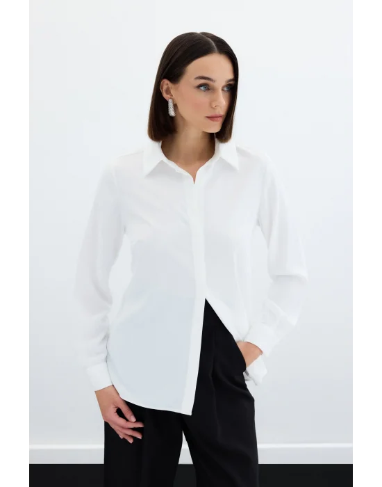 Klasik Düz Gömlek - Ekru