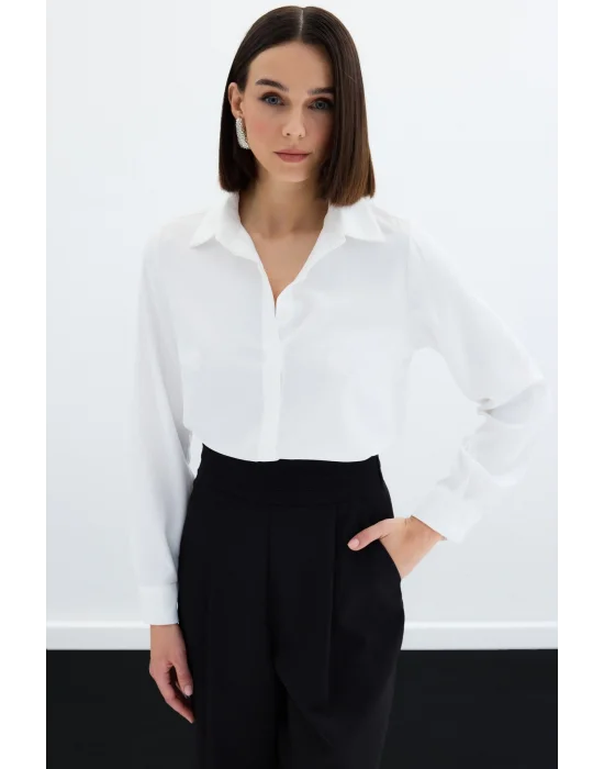 Klasik Düz Gömlek - Ekru