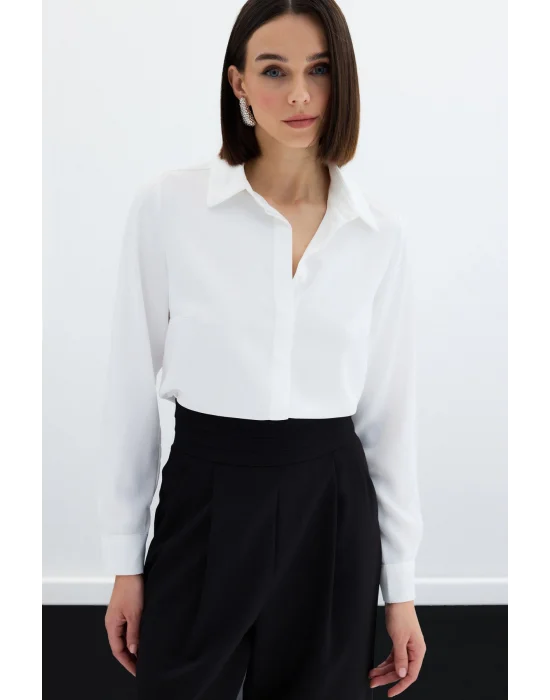 Klasik Düz Gömlek - Ekru