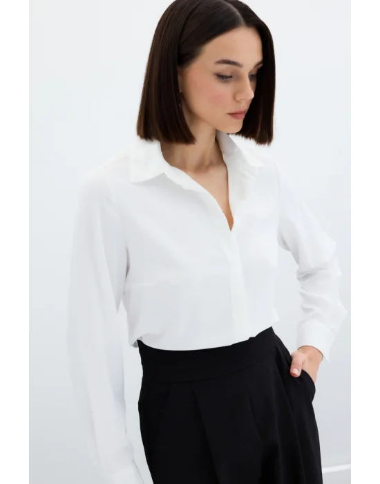 Klasik Düz Gömlek - Ekru