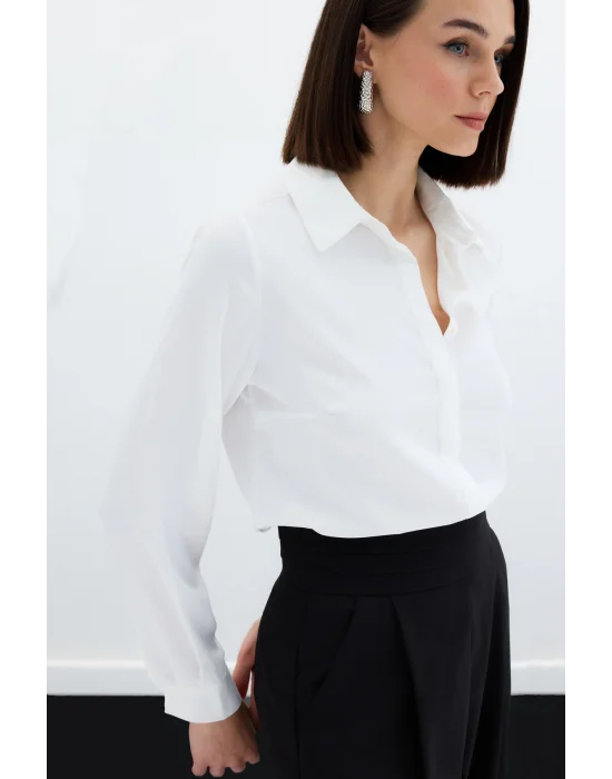 Klasik Düz Gömlek - Ekru