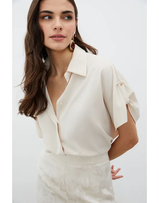 Kol Detaylı Salaş Gömlek - Bej