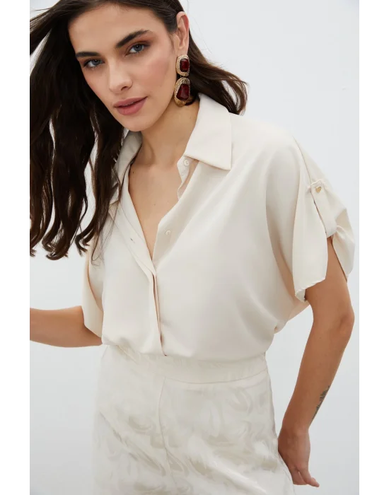 Kol Detaylı Salaş Gömlek - Bej