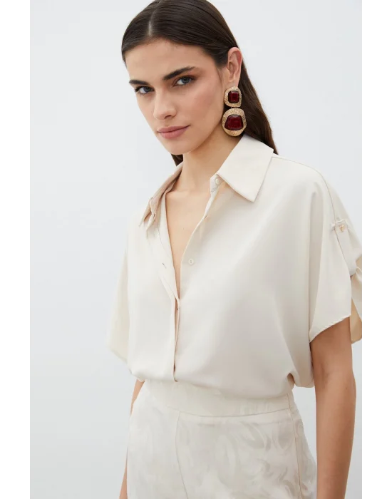 Kol Detaylı Salaş Gömlek - Bej
