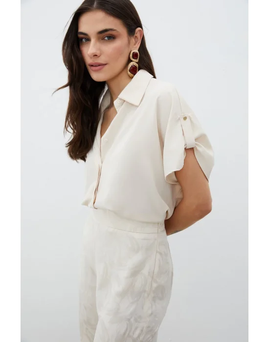 Kol Detaylı Salaş Gömlek - Bej