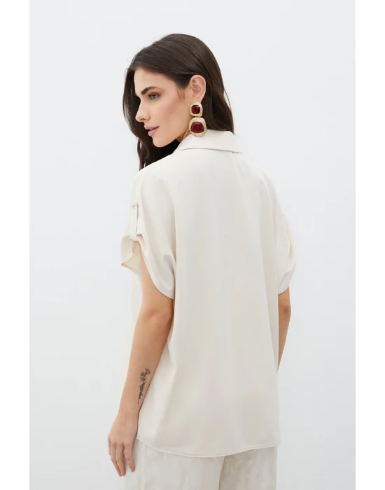 Kol Detaylı Salaş Gömlek - Bej